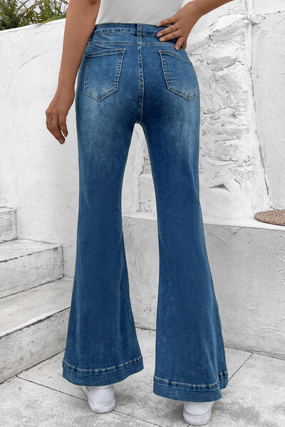 Blue Zone Planet |  Pocketed Buttoned Flare Jeans BLUE ZONE PLANET