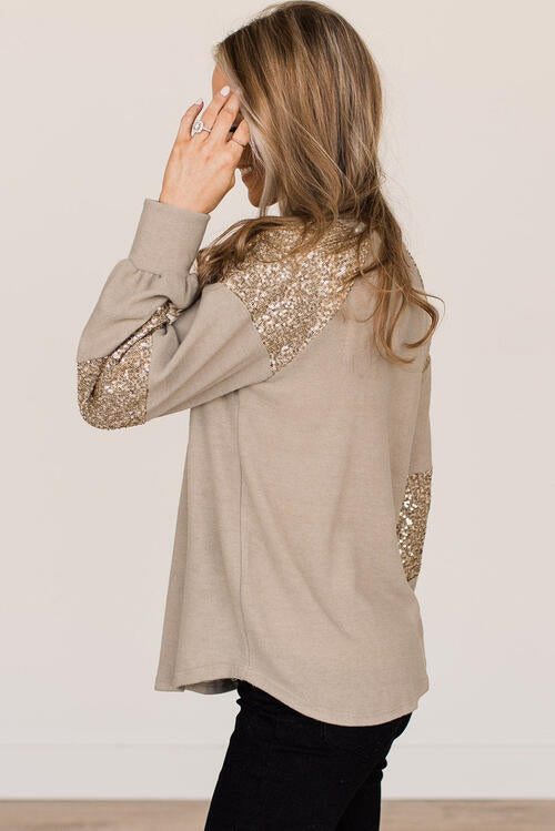 Sequin Round Neck Long Sleeve T-Shirt BLUE ZONE PLANET