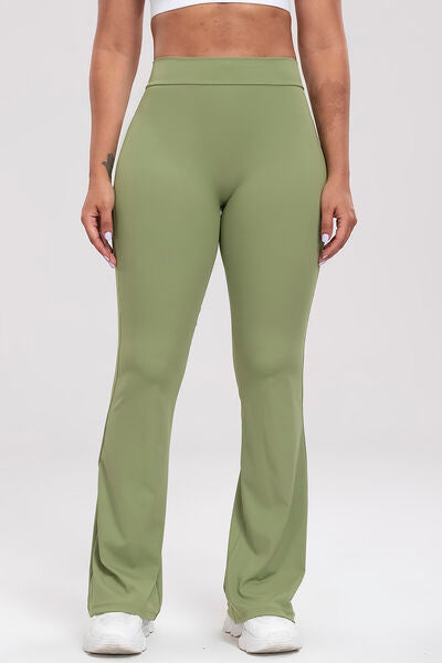Ruched High Waist Bootcut Active Pants-BOTTOM SIZES SMALL MEDIUM LARGE-[Adult]-[Female]-Light Green-S-2022 Online Blue Zone Planet