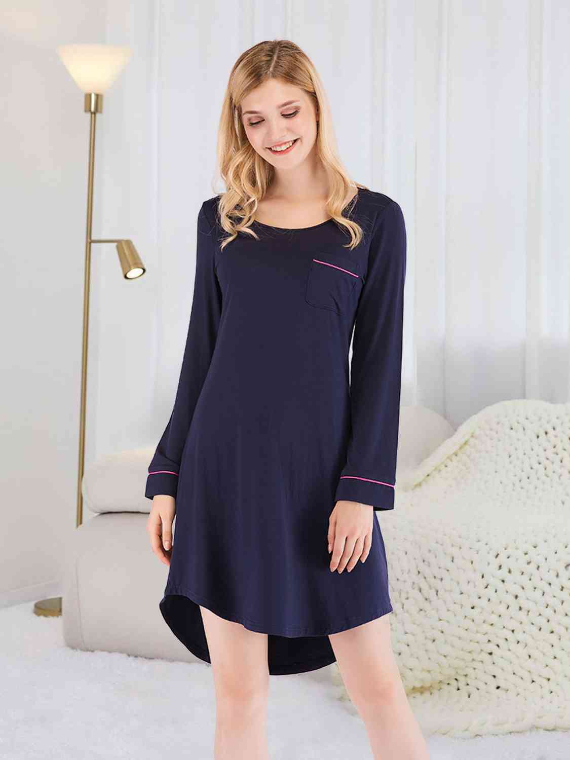 Round Neck Night Dress with Pocket BLUE ZONE PLANET