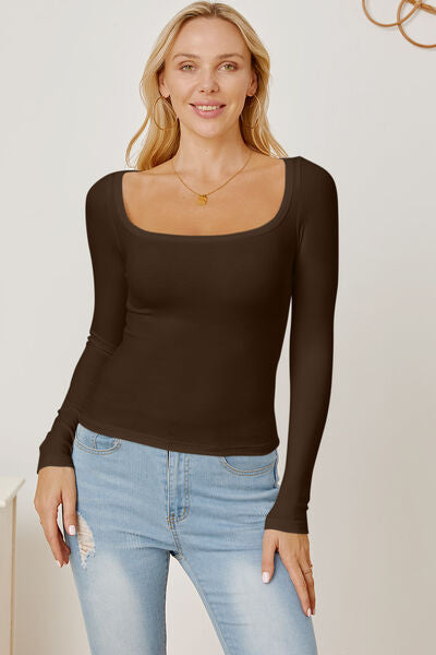 Square Neck Long Sleeve T-Shirt Trendsi