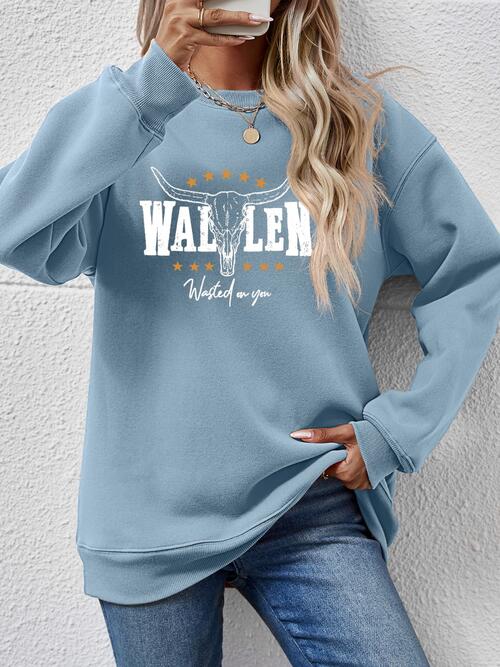 Graphic Round Neck Dropped Shoulder Sweatshirt BLUE ZONE PLANET