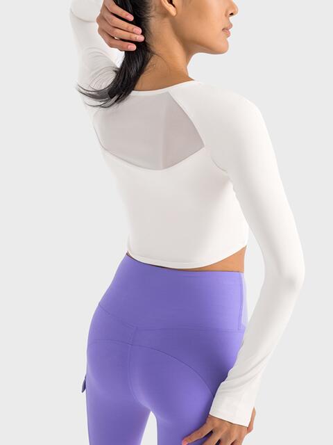 Square Neck Long Sleeve Cropped Sports Top BLUE ZONE PLANET