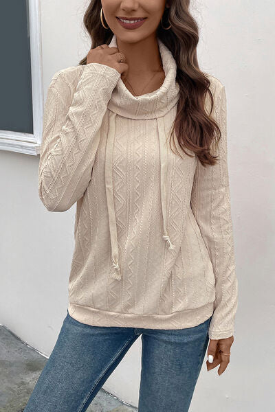 Tied Mock Neck Long Sleeve Knit Top BLUE ZONE PLANET