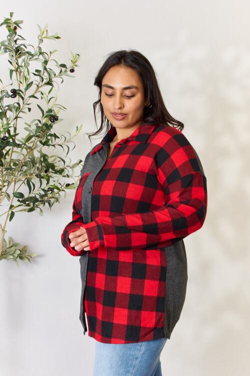 Heimish Full Size Plaid Button Down Shacket BLUE ZONE PLANET