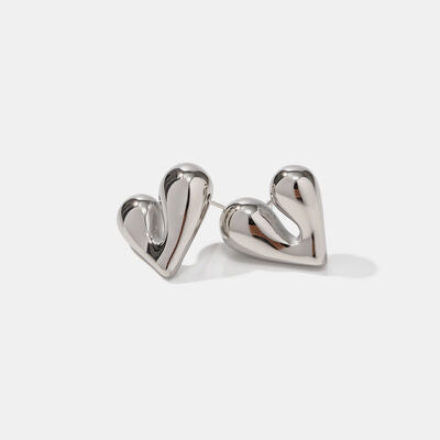 Heart Shape Stainless Steel Stud Earrings-EARRINGS-[Adult]-[Female]-Silver-One Size-2022 Online Blue Zone Planet