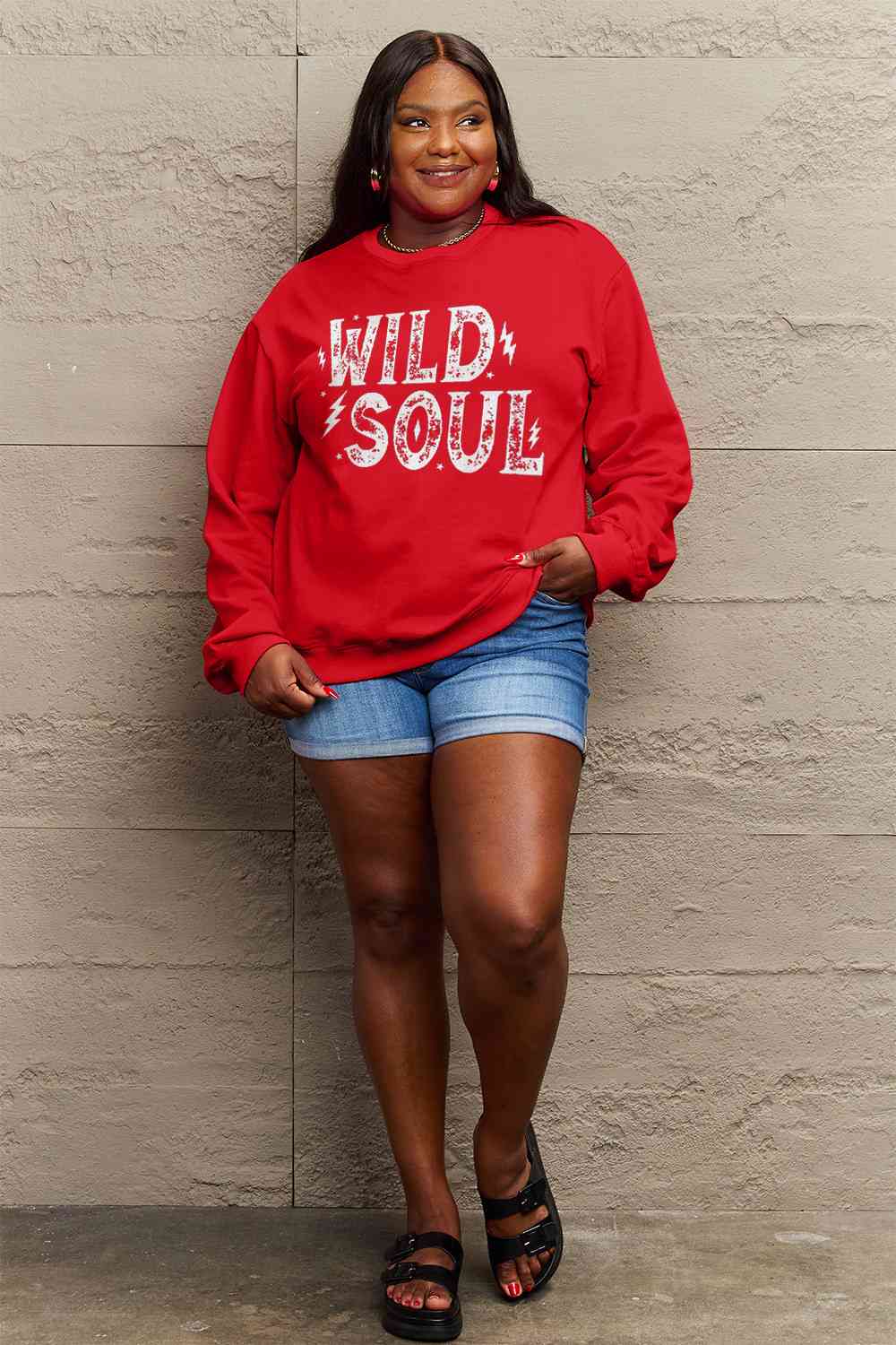 Simply Love Full Size WILD SOUL Graphic Sweatshirt BLUE ZONE PLANET