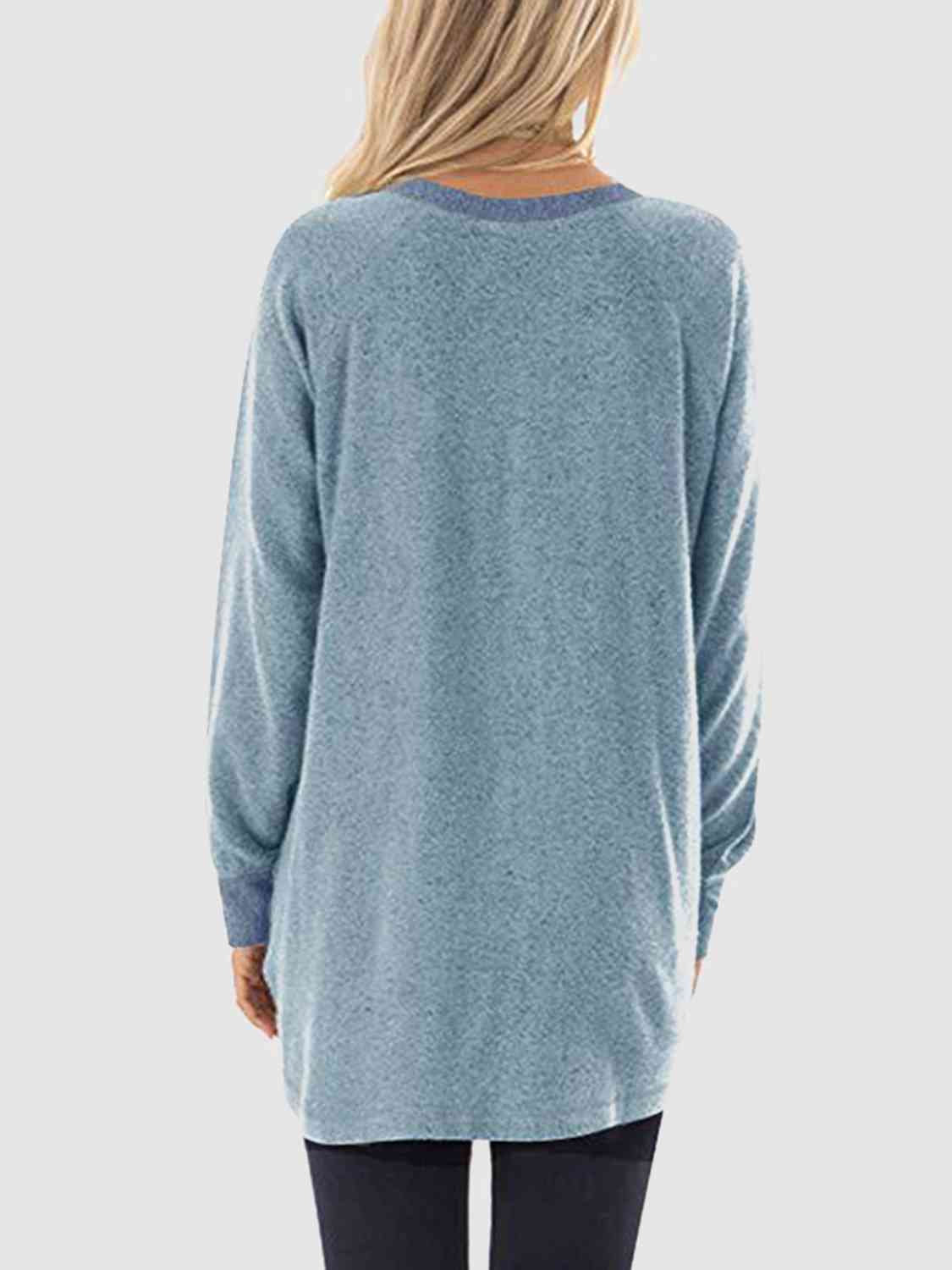 Graphic Round Neck Sweatshirt with Pockets BLUE ZONE PLANET