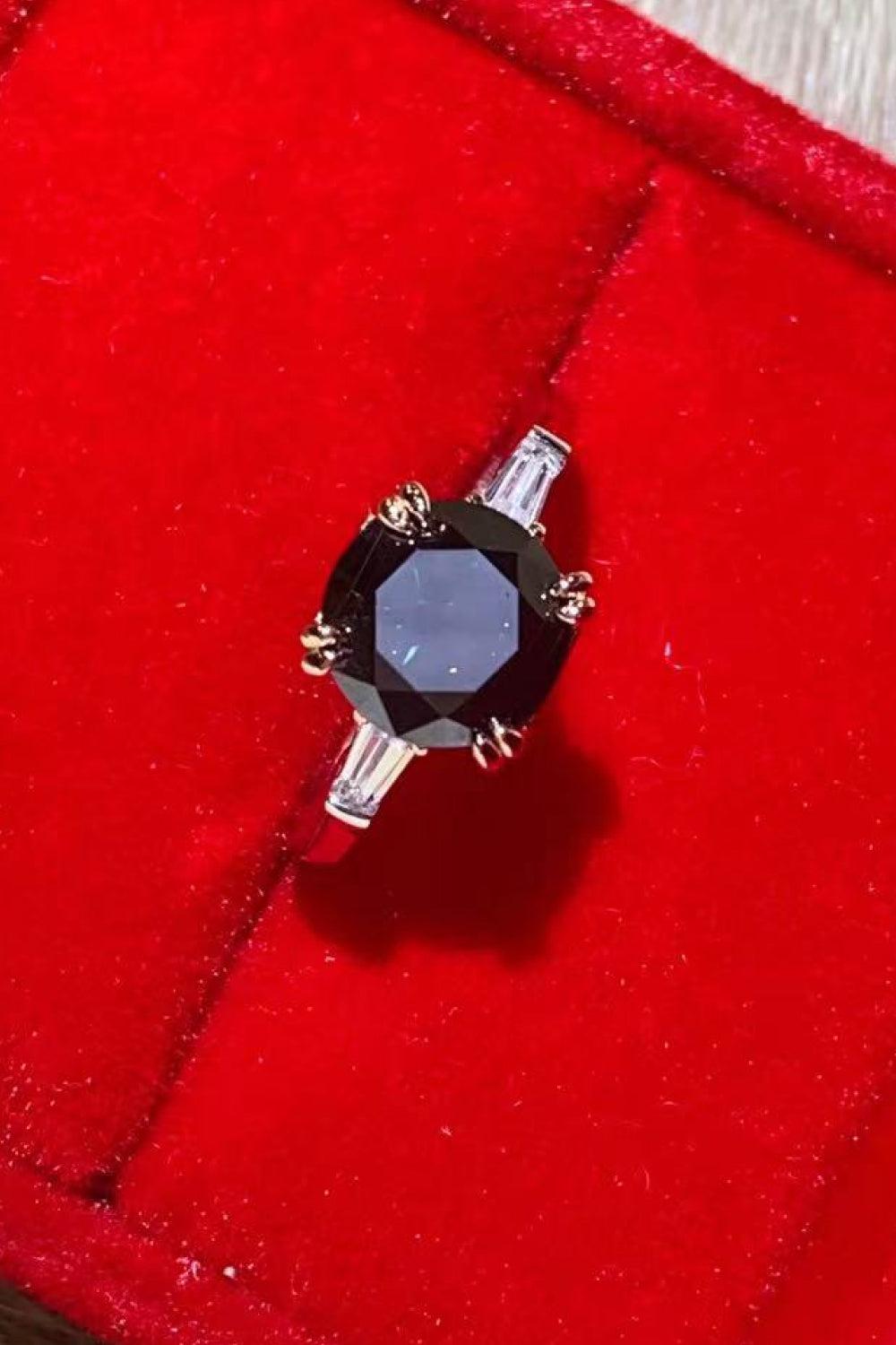 2 Carat Black Moissanite Platinum-Plated Ring BLUE ZONE PLANET