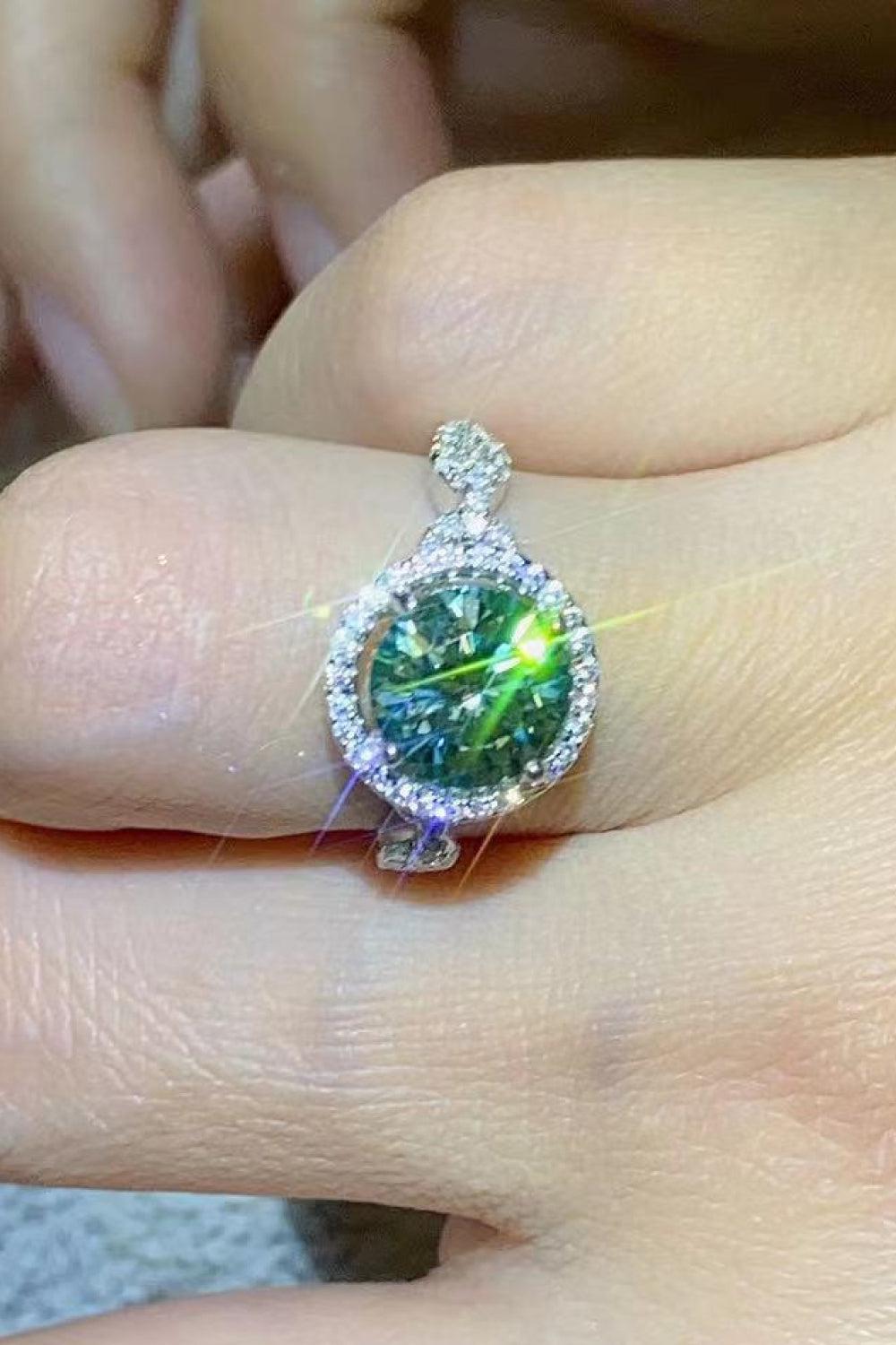 2 Carat Moissanite Emerald Green Ring BLUE ZONE PLANET