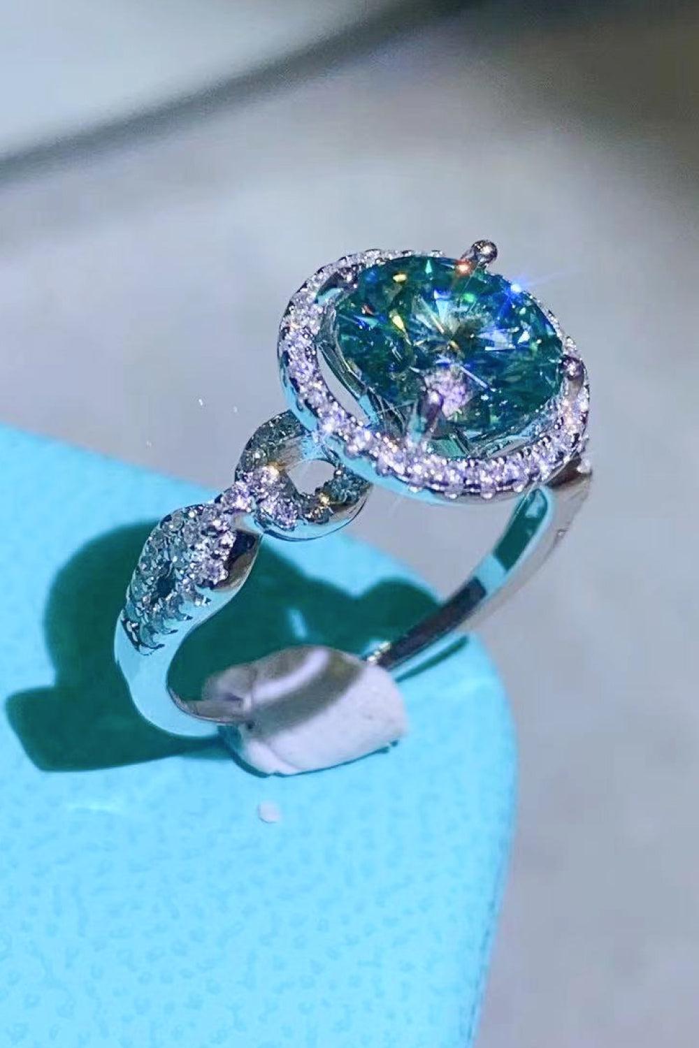 2 Carat Moissanite Emerald Green Ring BLUE ZONE PLANET