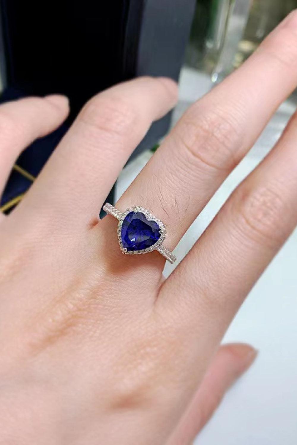2 Carat Moissanite Heart-Shaped Side Stone Ring BLUE ZONE PLANET
