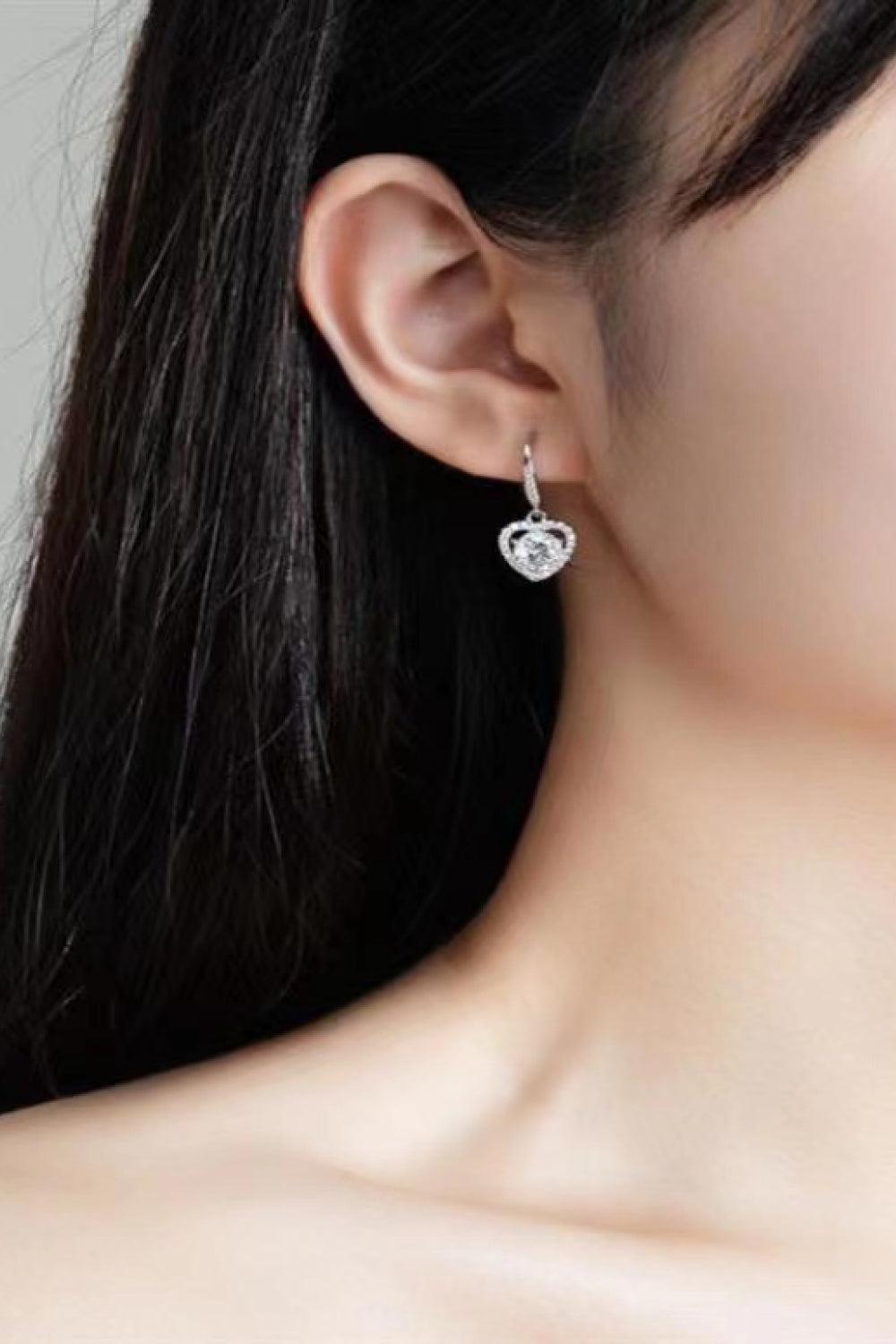 2 Carat Moissanite Platinum-Plated Heart Drop Earrings BLUE ZONE PLANET