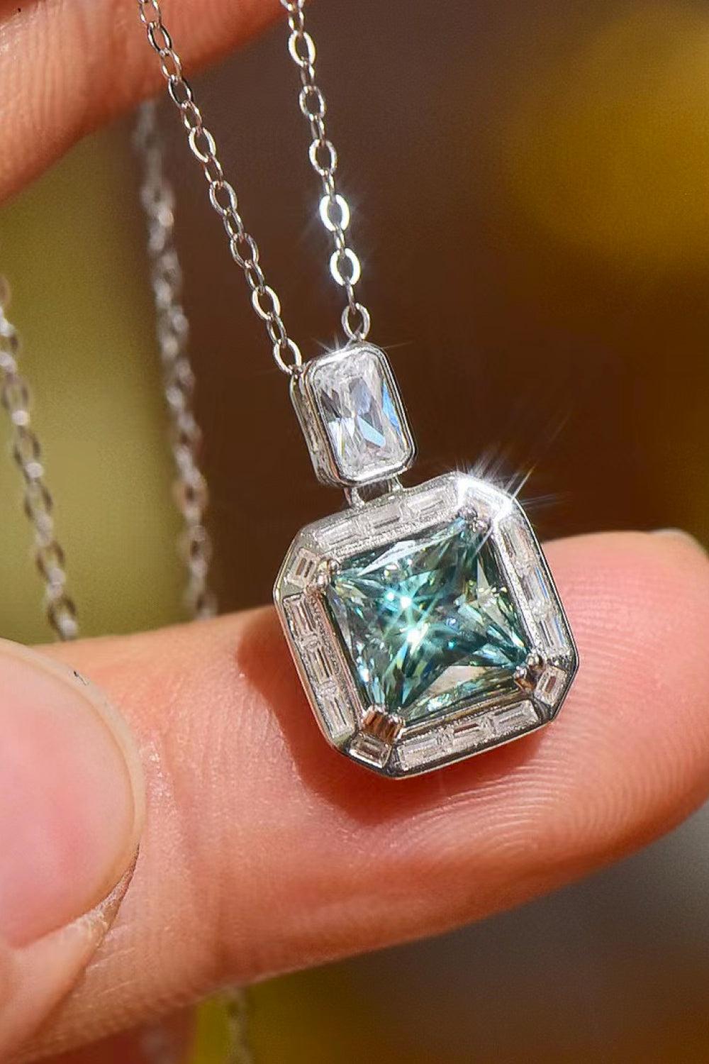 2 Carat Moissanite Square Pendant Necklace BLUE ZONE PLANET