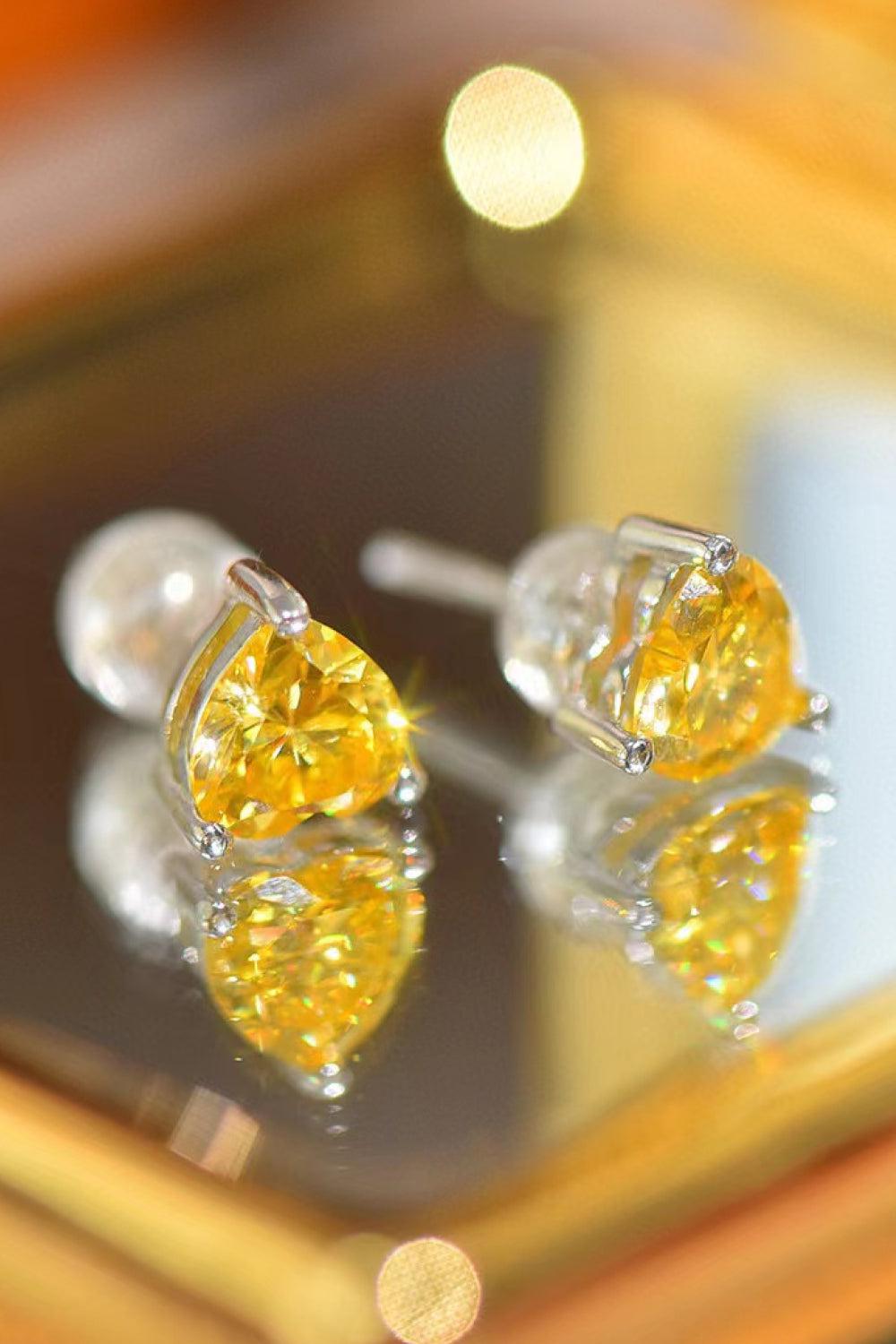 2 Carat Yellow Heart Moissanite Platinum-Plated Earrings BLUE ZONE PLANET