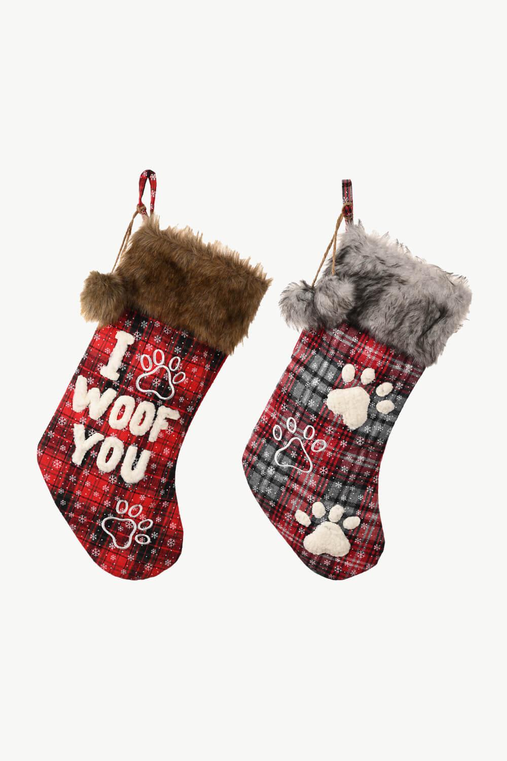 2-Pack Plush Christmas Stockings-TOPS / DRESSES-[Adult]-[Female]-Letter/Claw-One Size/2 Pack-2022 Online Blue Zone Planet