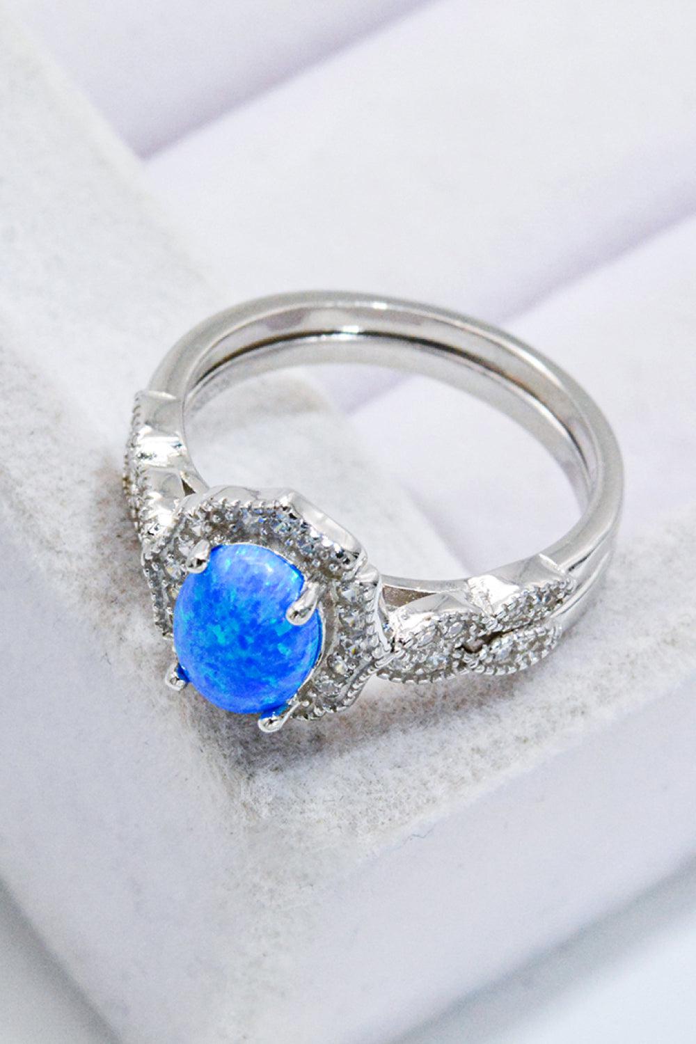 2-Piece 925 Sterling Silver Opal Ring Set BLUE ZONE PLANET