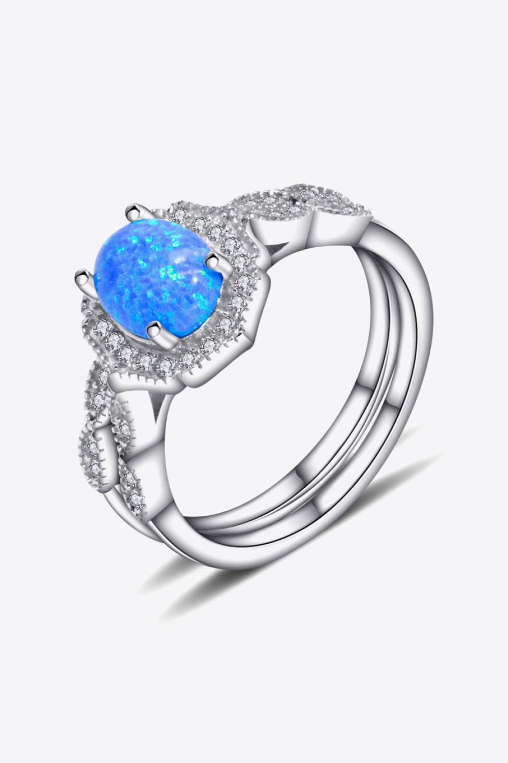 2-Piece 925 Sterling Silver Opal Ring Set BLUE ZONE PLANET