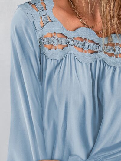 Cutout Square Neck Long Sleeve Blouse Trendsi