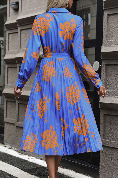 Blue Zone Planet |  Floral Pleated Surplice Long Sleeve Midi Dress BLUE ZONE PLANET