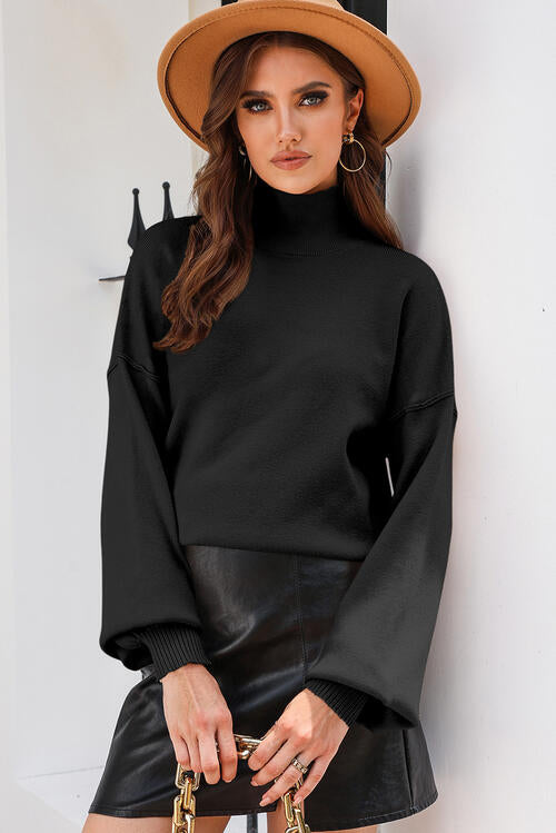 Turtleneck Lantern Sleeve Sweater BLUE ZONE PLANET