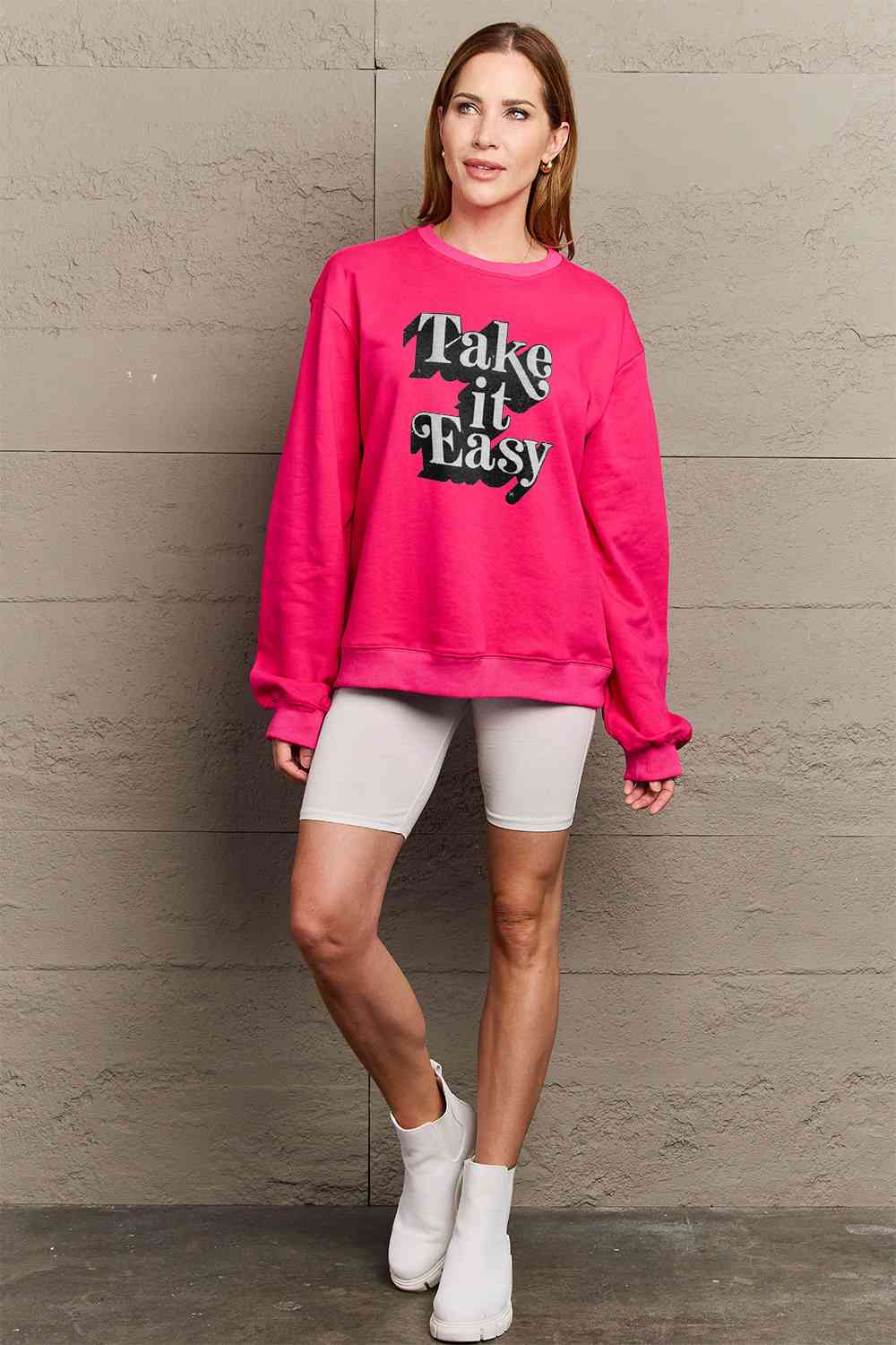 Simply Love Full Size TAKE IT EASY Graphic Sweatshirt BLUE ZONE PLANET