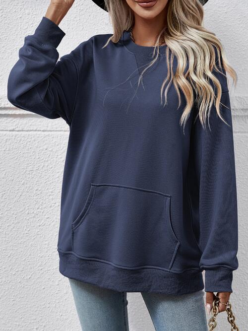 Round Neck Long Sleeve Sweatshirt BLUE ZONE PLANET