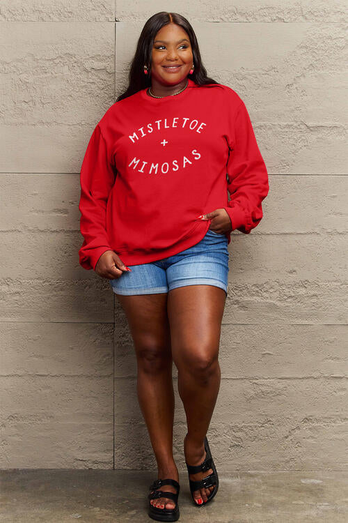 Simply Love Full Size MISTLETOE MIMOSAS Long Sleeve Sweatshirt BLUE ZONE PLANET