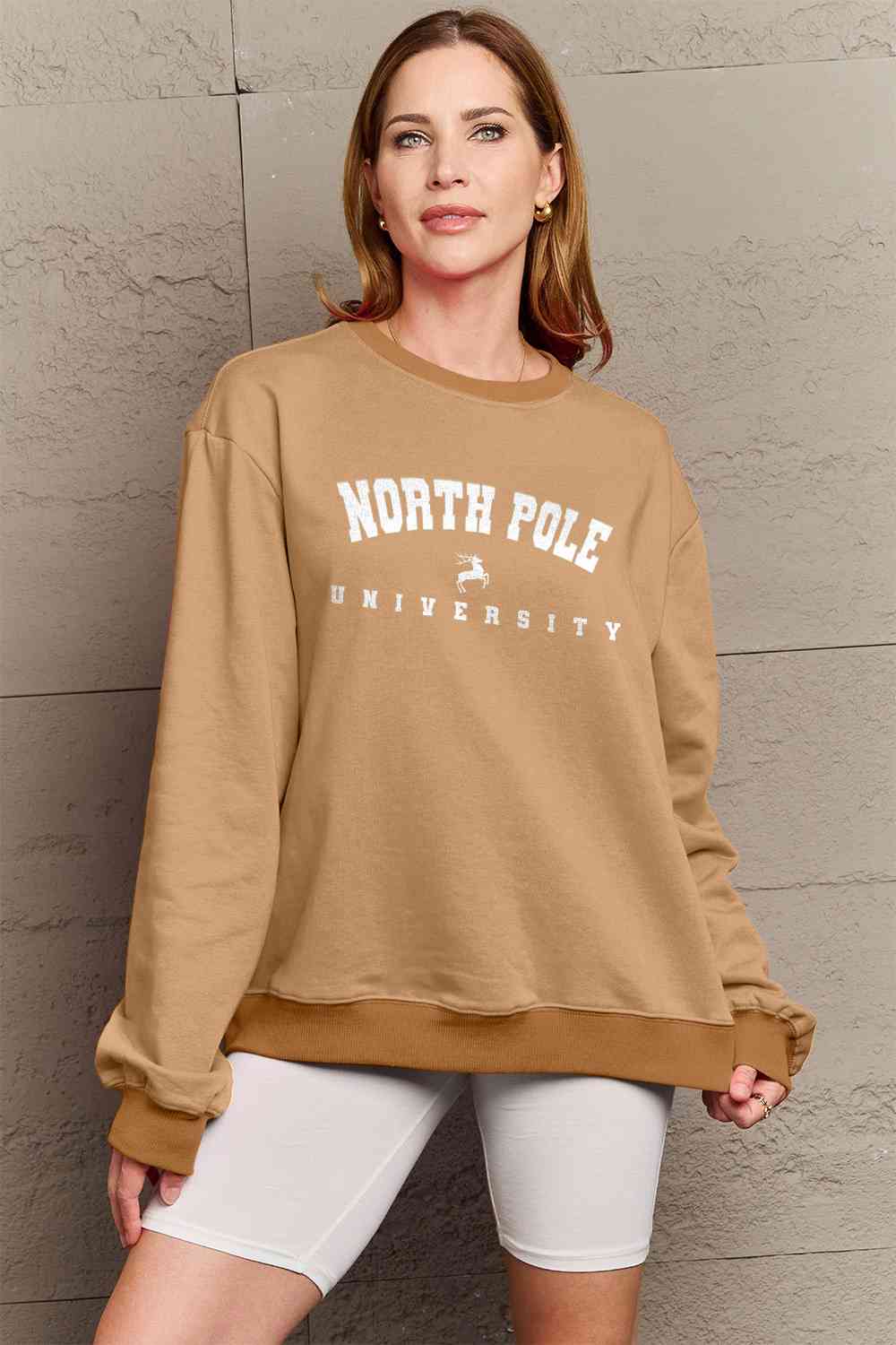 Simply Love Full Size NORTH POLE UNIVERSITY Graphic Sweatshirt BLUE ZONE PLANET