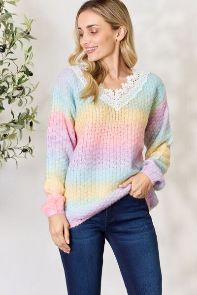 Blue Zone Planet |  BiBi Rainbow Gradient Crochet Deetail Sweater BLUE ZONE PLANET