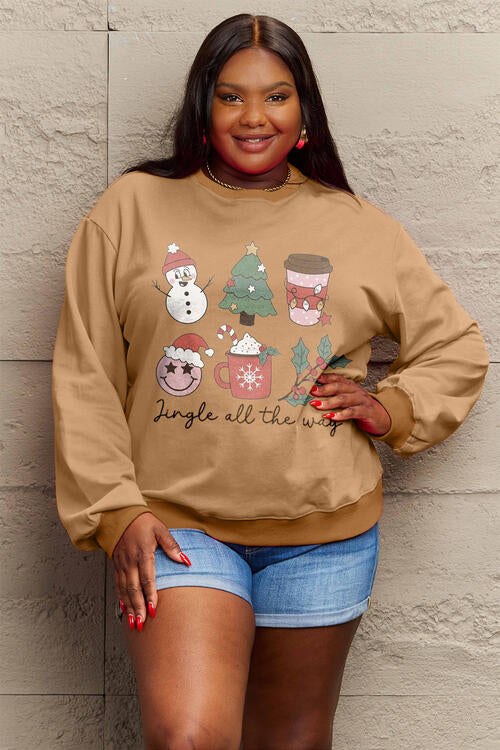 Simply Love Full Size JINGLE ALL THE WAY Long Sleeve Sweatshirt BLUE ZONE PLANET