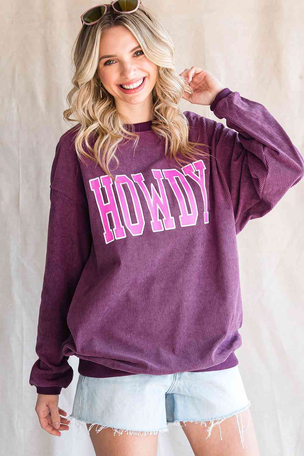 HOWDY Graphic Dropped Shoulder Sweatshirt BLUE ZONE PLANET