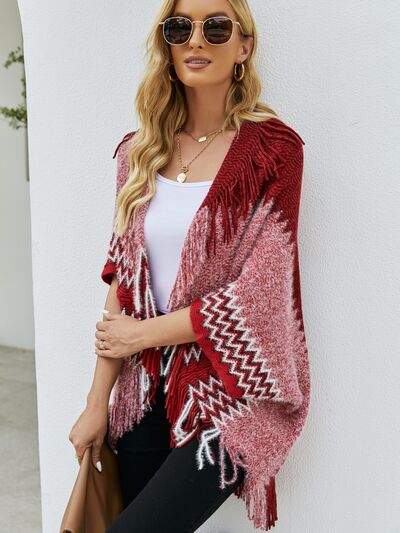 Blue Zone Planet |  Geometric Fringe Open Front Cardigan BLUE ZONE PLANET