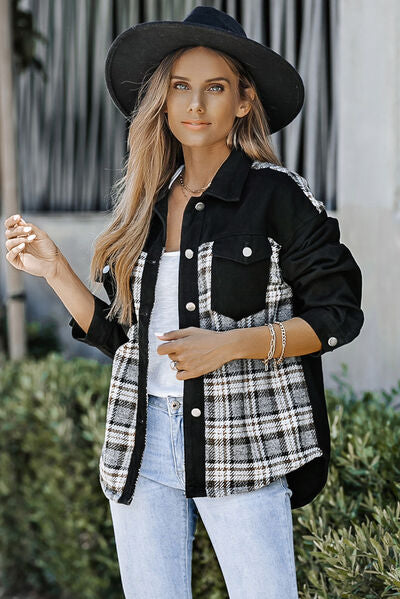 Blue Zone Planet |  Plaid Pocketed Button Up Denim Jacket BLUE ZONE PLANET