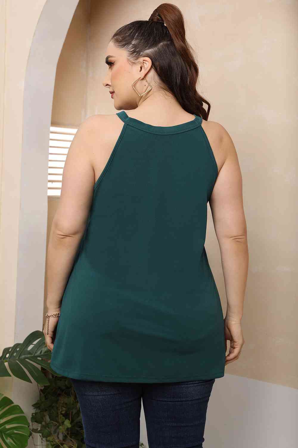 Plus Size Halter Neck Cutout Sleeveless Dress BLUE ZONE PLANET