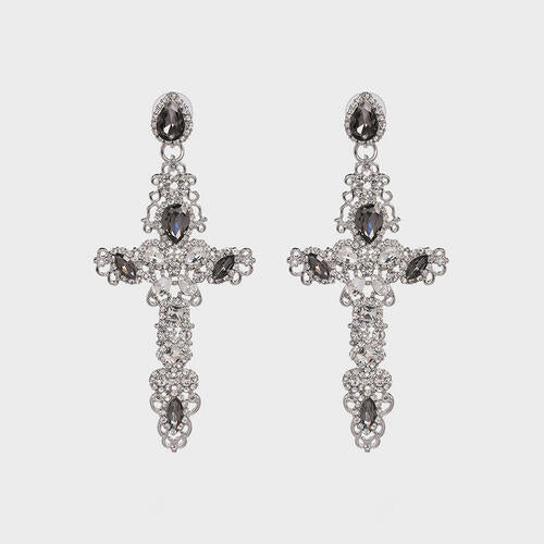 Rhinestone Alloy Cross Earrings BLUE ZONE PLANET