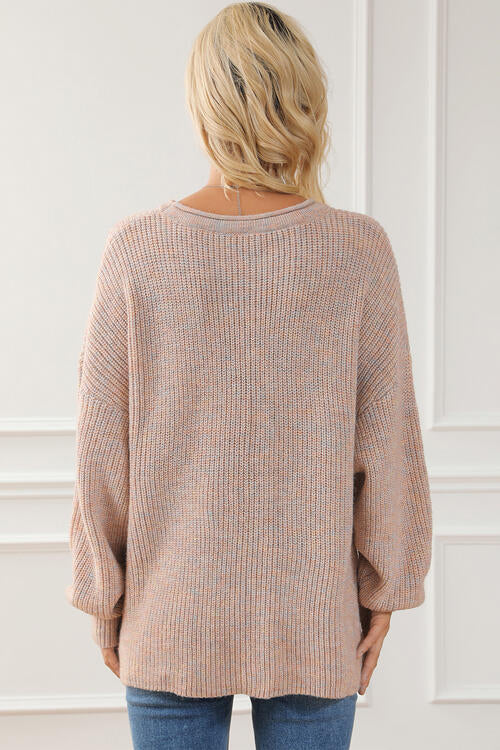 Round Neck Drop Shoulder Sweater BLUE ZONE PLANET