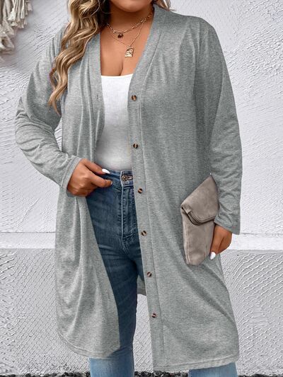 Blue Zone Planet |  Plus Size Button Up Long Sleeve Cardigan BLUE ZONE PLANET
