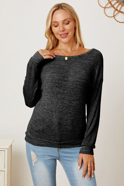 Boat Neck Backless Dropped Shoulder T-Shirt Trendsi