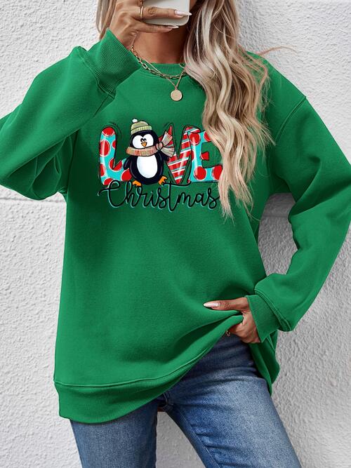 LIVE CHRISTMAS Drop Shoulder Round Neck Sweatshirt BLUE ZONE PLANET