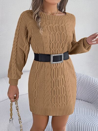 Blue Zone Planet |  Cable-Knit Round Neck Sweater Dress BLUE ZONE PLANET