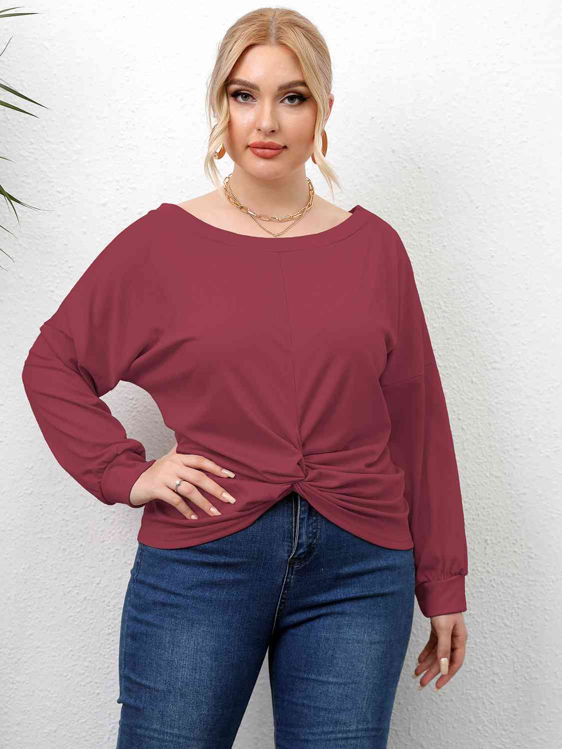 Plus Size Twisted Drop Shoulder T-Shirt BLUE ZONE PLANET