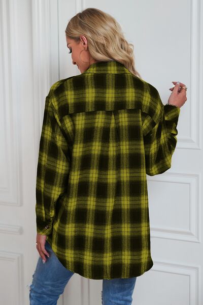 Plaid Button Up Dropped Shoulder Outerwear BLUE ZONE PLANET