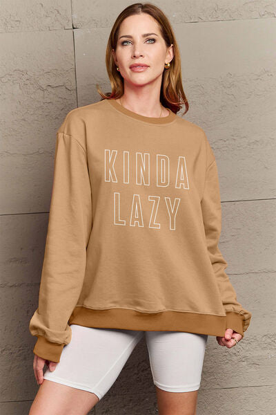 Blue Zone Planet |  Simply Love Full Size KINDA LAZY Round Neck Sweatshirt BLUE ZONE PLANET