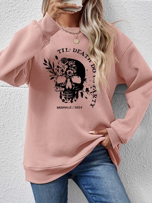 Graphic Round Neck Dropped Shoulder Sweatshirt BLUE ZONE PLANET