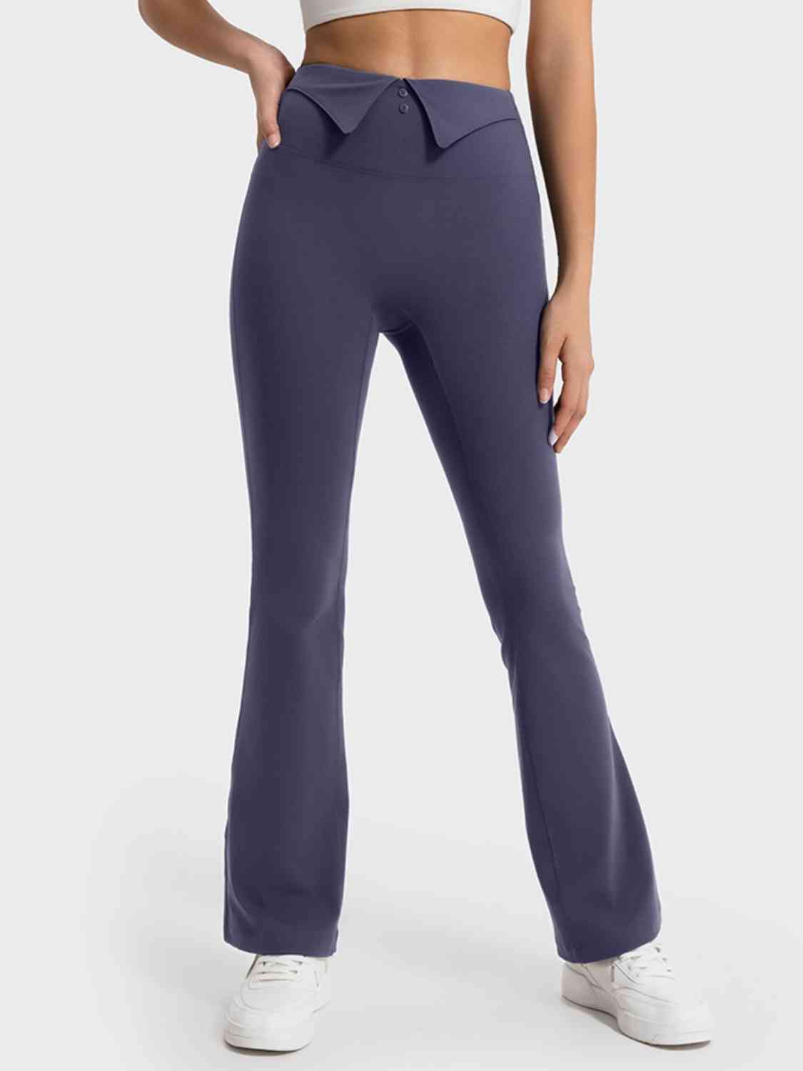 Wide Waistband Bootcut Sport Pants BLUE ZONE PLANET