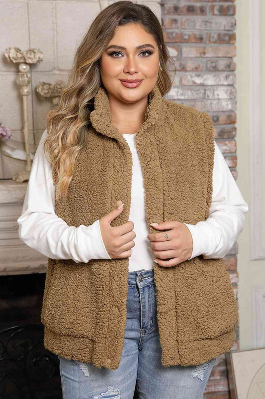 Plus Size Collared Neck Open Front Sweater Vest BLUE ZONE PLANET