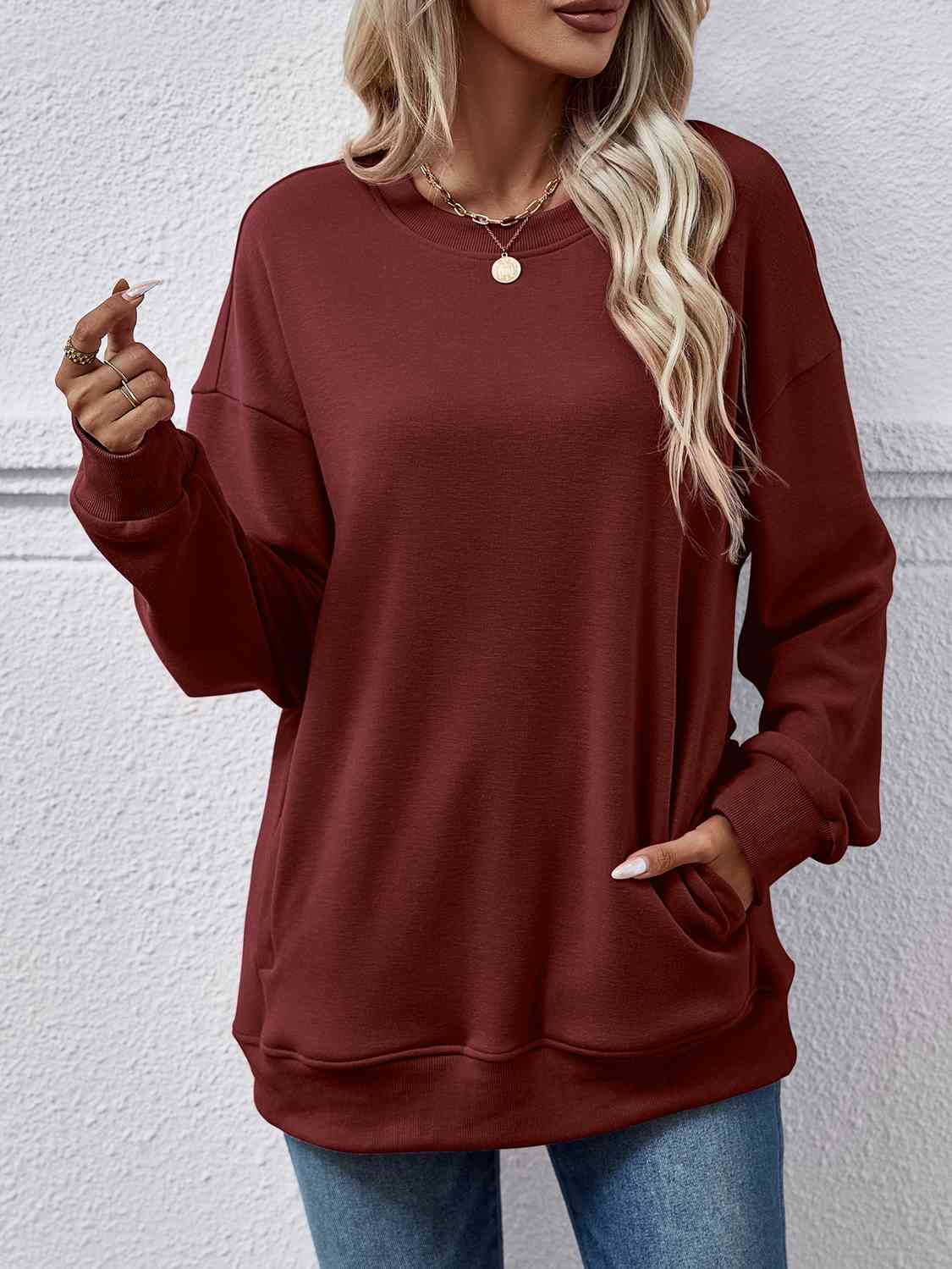 Dropped Shoulder Sweatshirt with Pockets BLUE ZONE PLANET