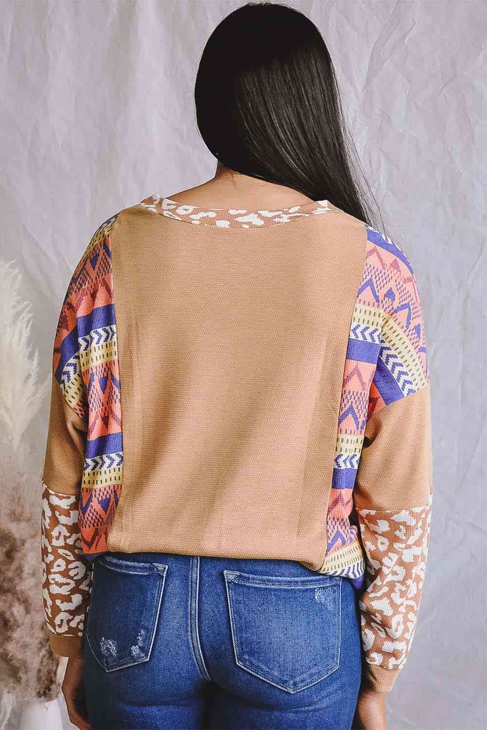 Printed Round Neck Long Sleeve T-Shirt BLUE ZONE PLANET