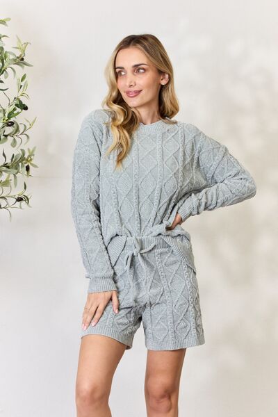 Blue Zone Planet |  BiBi Cable Knit Drawstring Sweater Shorts BLUE ZONE PLANET